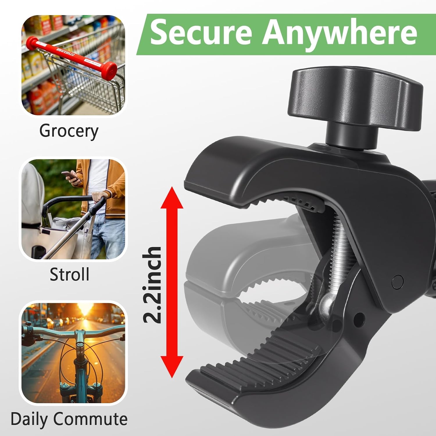 Kevenal Stroller Phone Holder - Shopping Cart Phone Holder - Stroller Phone Mount with Clamp, Non-Slip 360 Degree Shopping Cart Phone Mount, Stroller Mount for Baby, Fit for All Phone Types, Black