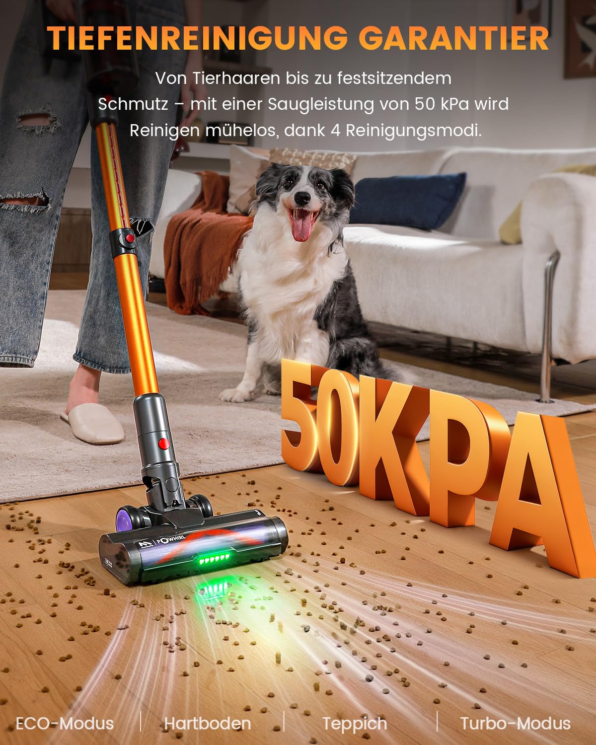 AlloyMove Akku Staubsauger, 50000Pa/550W/80Mins Staubsauger Kabellos mit LED Display und Anti Tangle Bürste, 7-stufiges Filtersystem, Für Tierhaare Hartböden Teppich A05