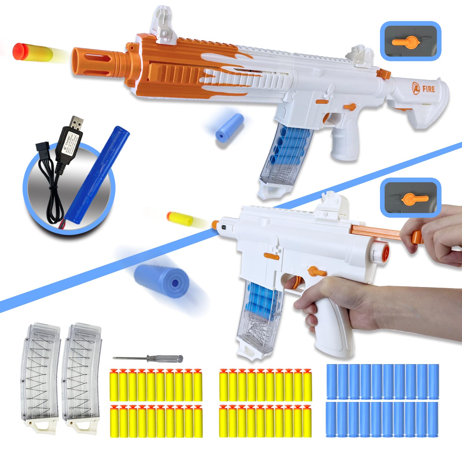 Automatic Toy Gun, 2-in-1 Mode Electric Toy Gun, Foam Toy Gun, Shooting Toy, Suitable for Kids or Adults (Orange)