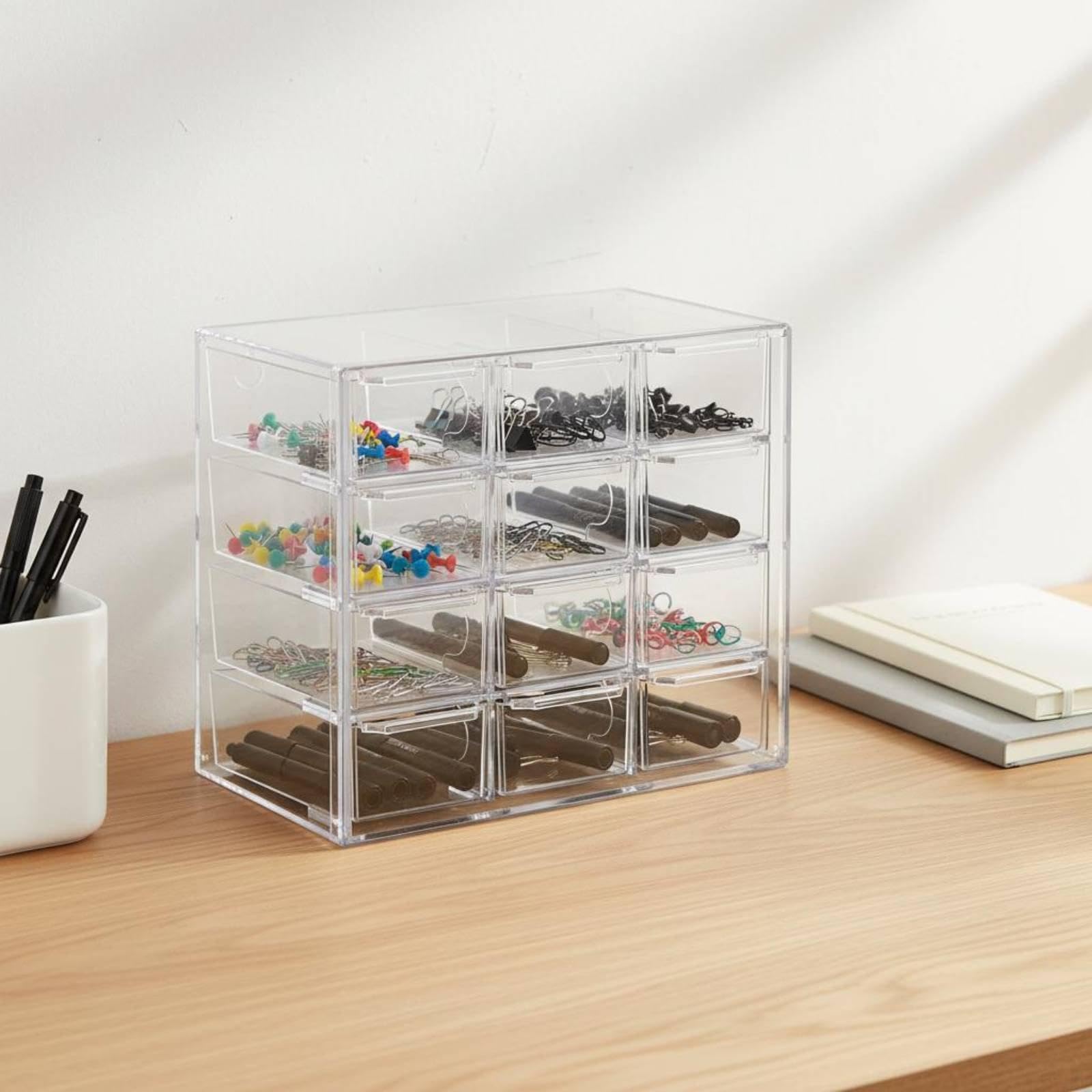 6 Piezas Organizador de Cajones Bandejas Acrílicas Transparentes Caja de Orden Apilable Contenedor para Útiles Y Accesorios Adecuado para Mesa de Trab, 5 piezas