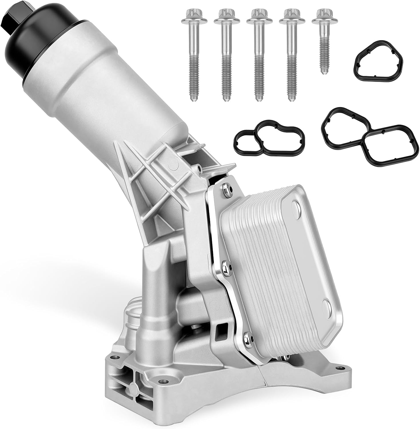 11428580414 Upgrad Aluminum Engine Oil Cooler Filter Housing Assembly w/Filter, Gasket & Sensor Compatible with 2019-2025 BMW X3 X4 Z4 230i 330 430i 530 B48 2.0L L4 Replace# 11428651710 11428580415