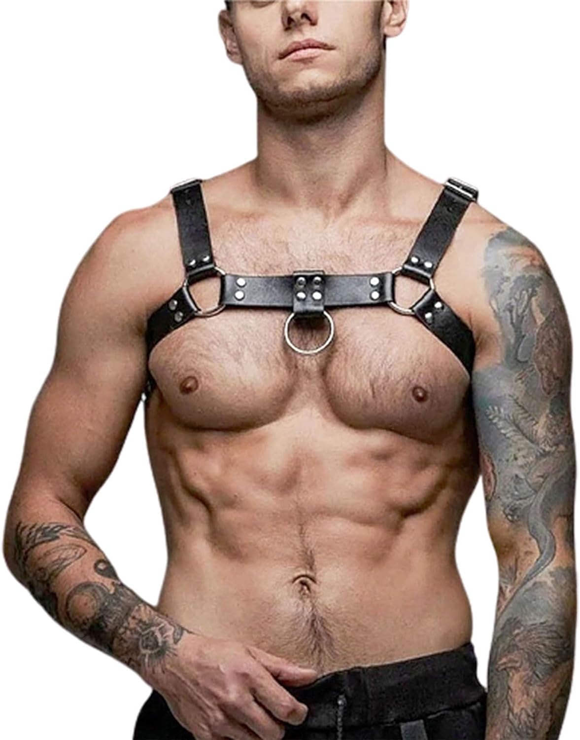 Men's PU Leather Chest Harness body straps Adjustable Men's Body Chest Harness Strap Fetish Bondage Leather for Festivals, Cosplay, Clubwear