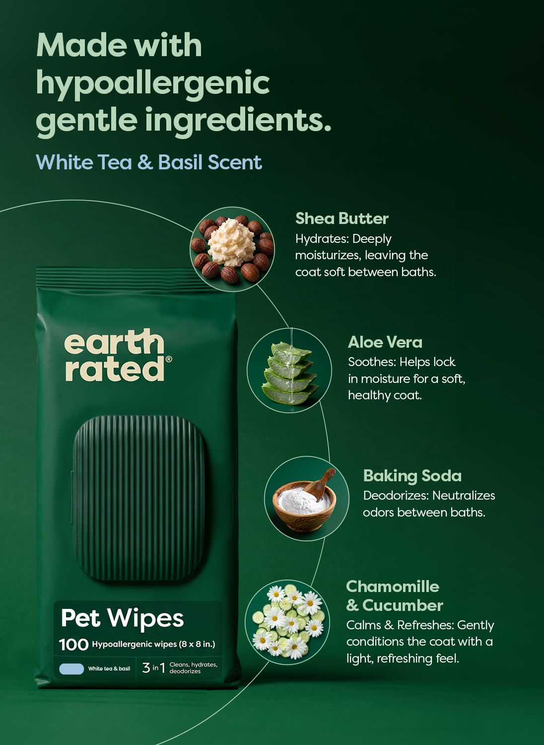 3-in-1 Dog Wipes for Paws & Butt, Deodorizing, White Tea & Basil 100ct view 5