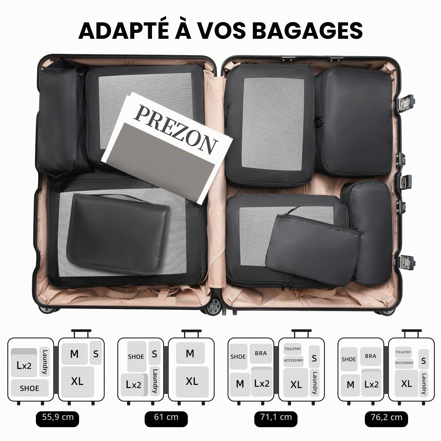 Cubes de rangement pour valise, lot de 10, organiseurs de bagages légers, cubes de rangement pour accessoires de voyage