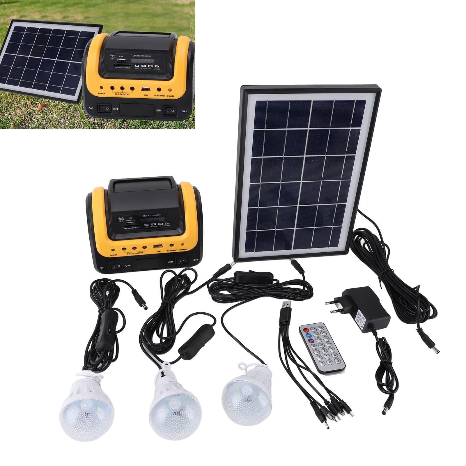 Asixxsix Generatore Solare Portatile, Stazione di Energia Solare da 5000 MAh con Display LED Digitale Lettore MP3, per la Ricarica del Telefono da Viaggio All'aperto in Casa di Emergenza