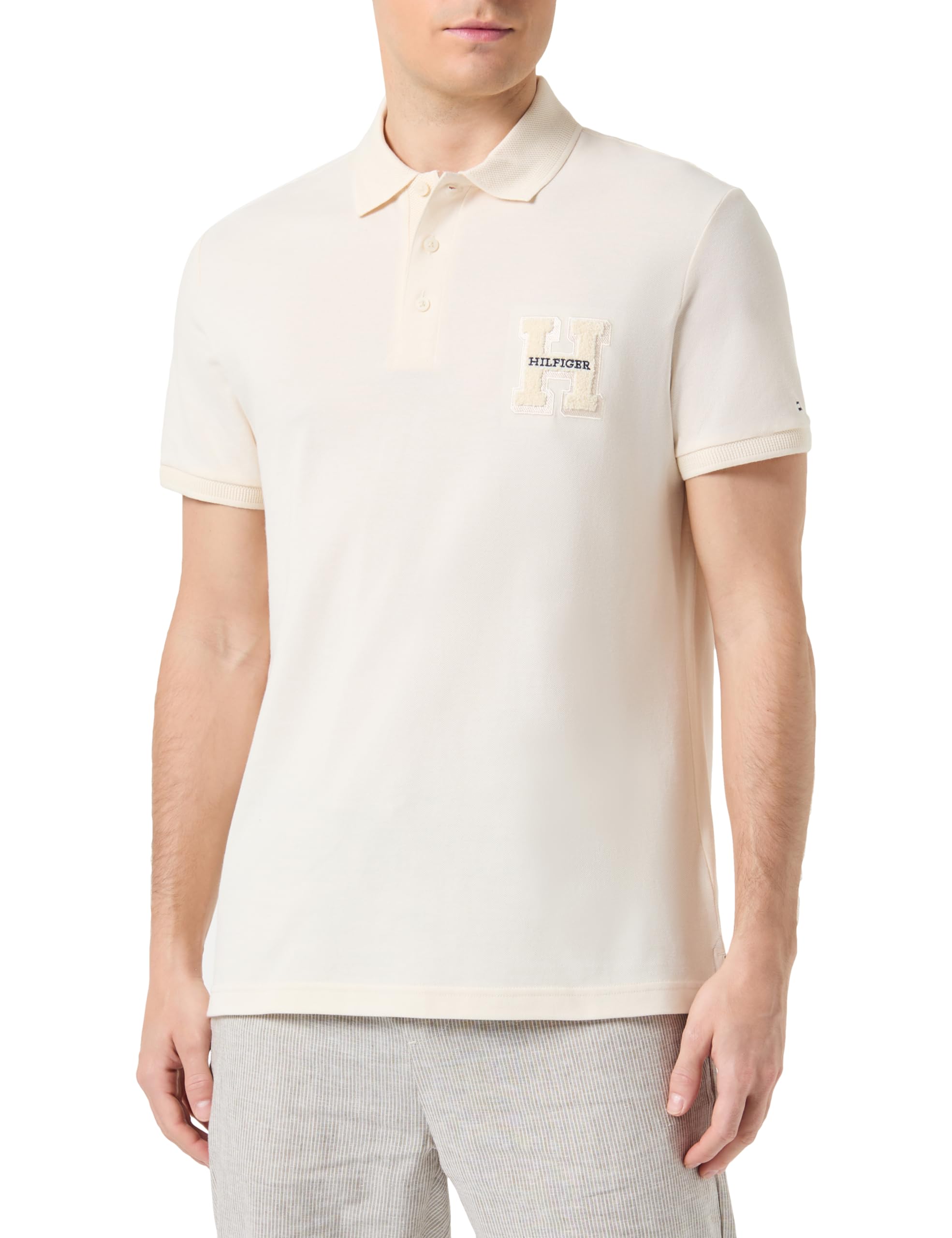 Tommy Hilfiger Herren Poloshirt Kurzarm Boucle Embro Regular Fit, Weiß (Calico), M