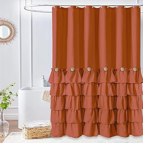 Miniatura 8 de Seasonwood Cortina de ducha verde salvia para baño, bonita cortina de ducha con volantes, 72 x 72 pulgadas, cortinas de ducha con botones y volantes