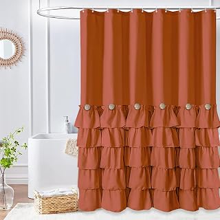 Seasonwood Orange Shower Curtain Burnt Orange Shower Curtain with Nature Buttons Ruffle Shower Curtains Farmhouse Shower Curtains for Bathroom 72" W x 72" L,Dark Orange