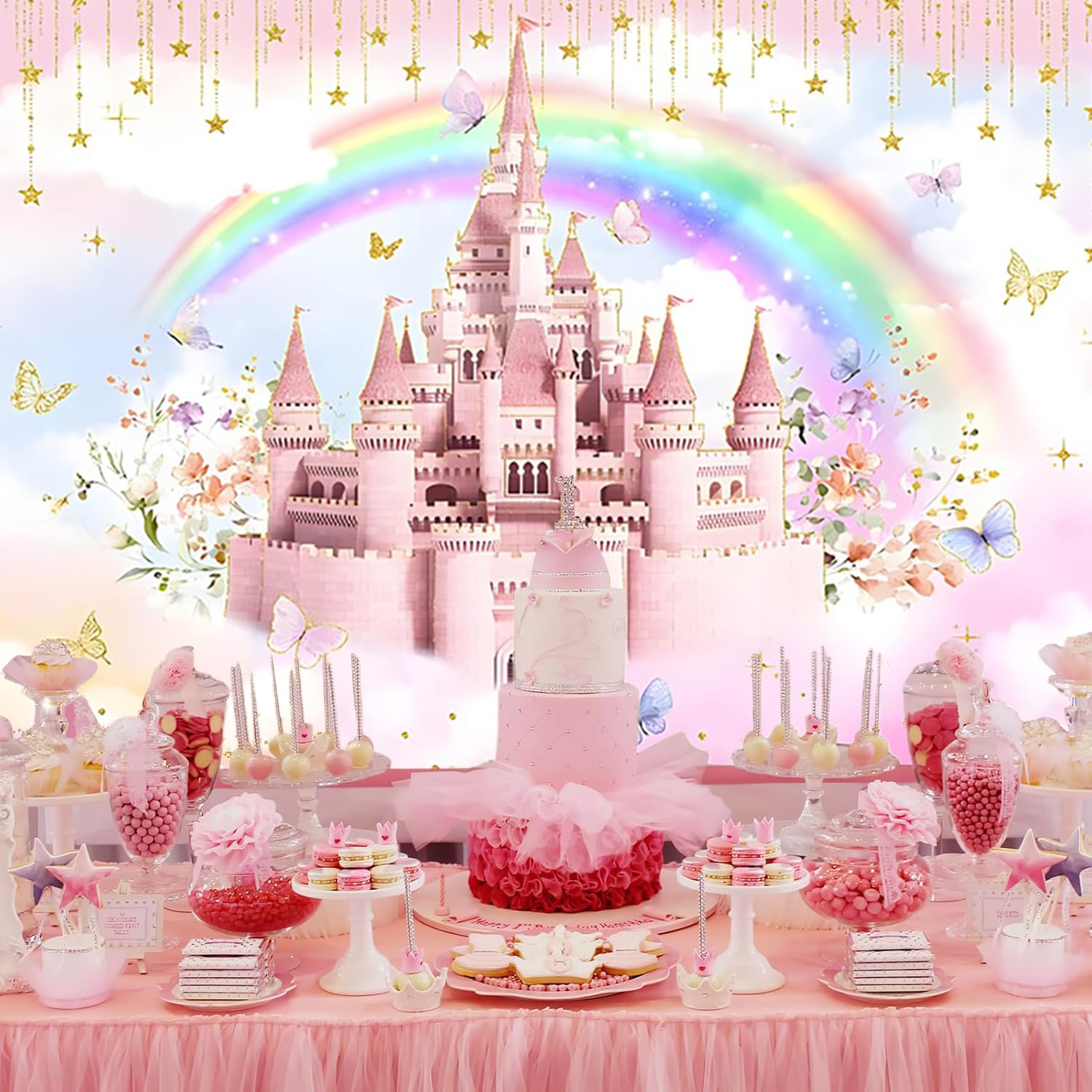 Renaiss 1.8x1.2m Farfalla Compleanno Sfondo per Fotografia Rosa Viola Sfondo Floreale Baby Shower Ragazza Festa di Compleanno Decorazione Dessert Tavolo Banner Studio Puntelli