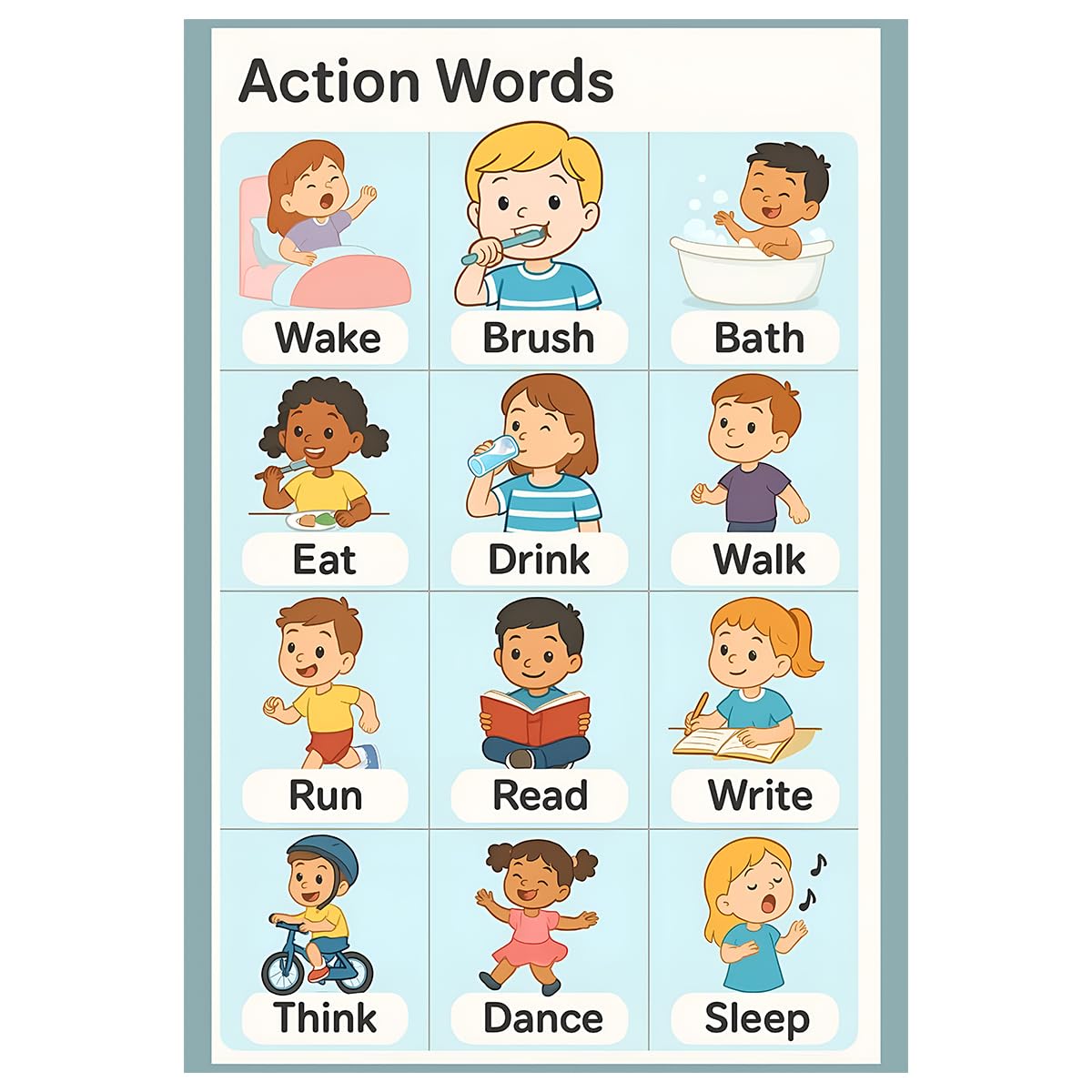 50 Kids Action Words Wall Sticker - Self Adhesive Sticker (Pack of 1)-image-36