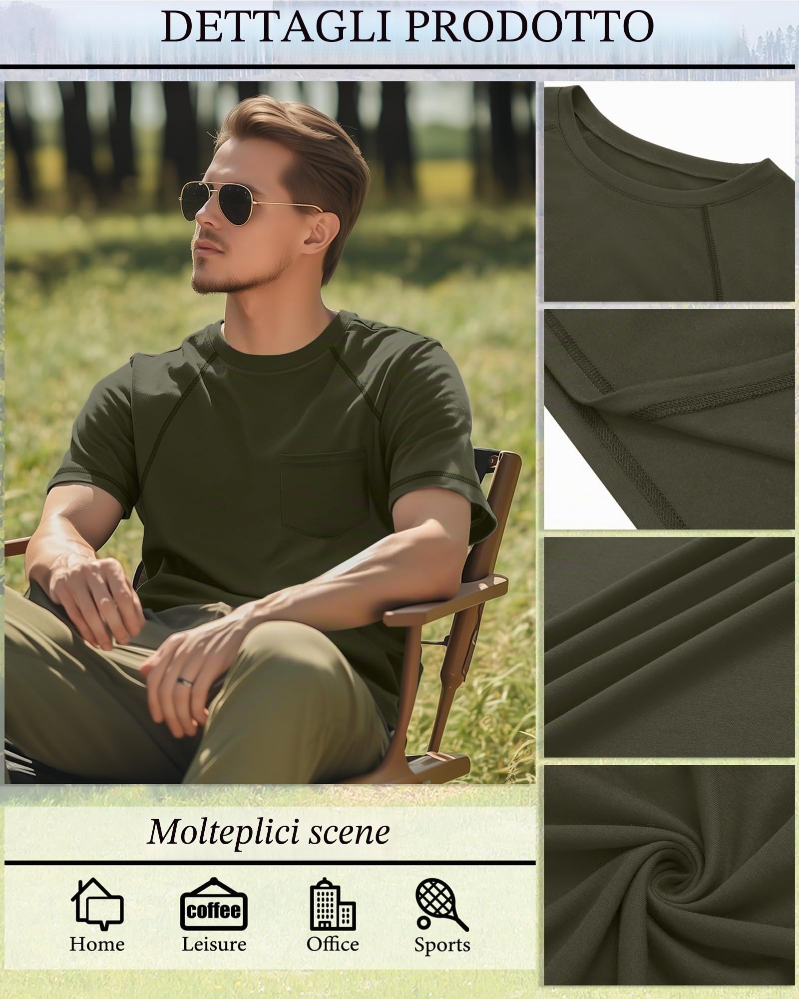 Neer 3 Magliette Uomo Taglie Forti con Taschino | Magliette Girocollo, Top Maniche Raglan, Abbigliamento Traspirante, T-shirt Ampie, Outfit Da Lavoro, Moda Autunnale