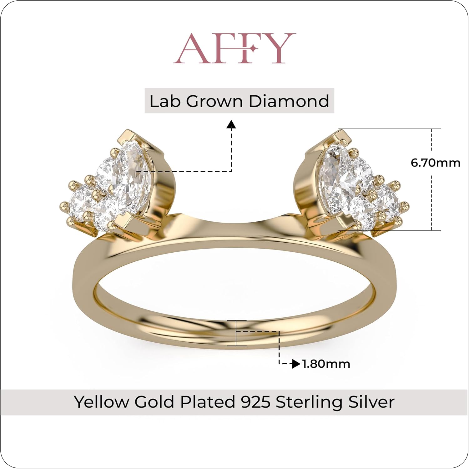 Enhancer Guard Ring for Women Marquise & Round Cubic Zirconia, Lab Created Diamond or Moissanite Stackable Wedding Band In 14k Gold Plated Sterling Silver Jewelry for Her