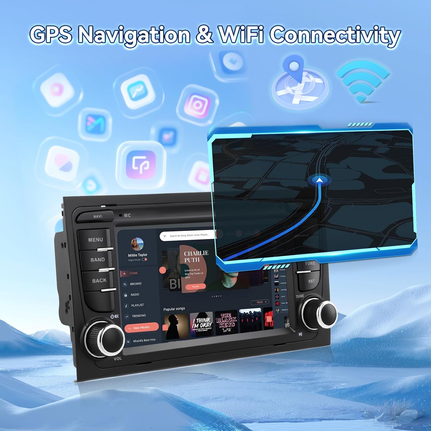 GPS navigation and WiFi connectivity features