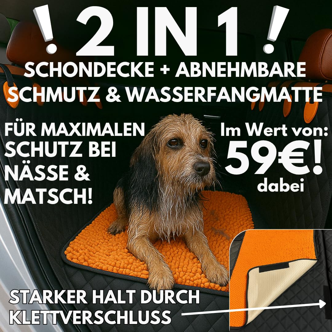 Hundedecke Auto Rückbank - wasserdichte Autoschondecke für Hunde mit festem Boden & Abnehmbarer Schmutzfangmatte, rutschfest & Kratzfest
