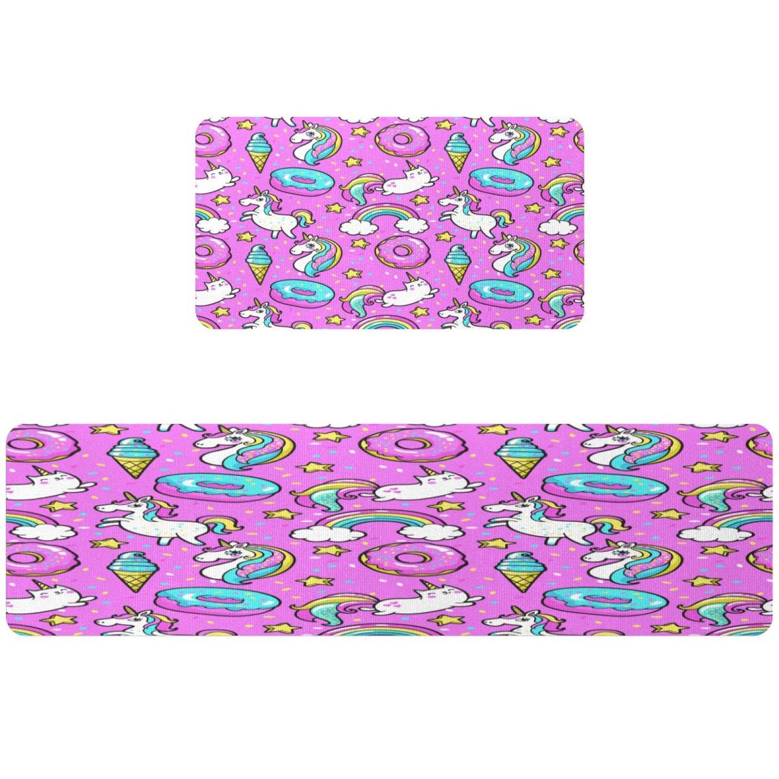 Tapis de cuisine antidérapants motif licornes roses lot de 2