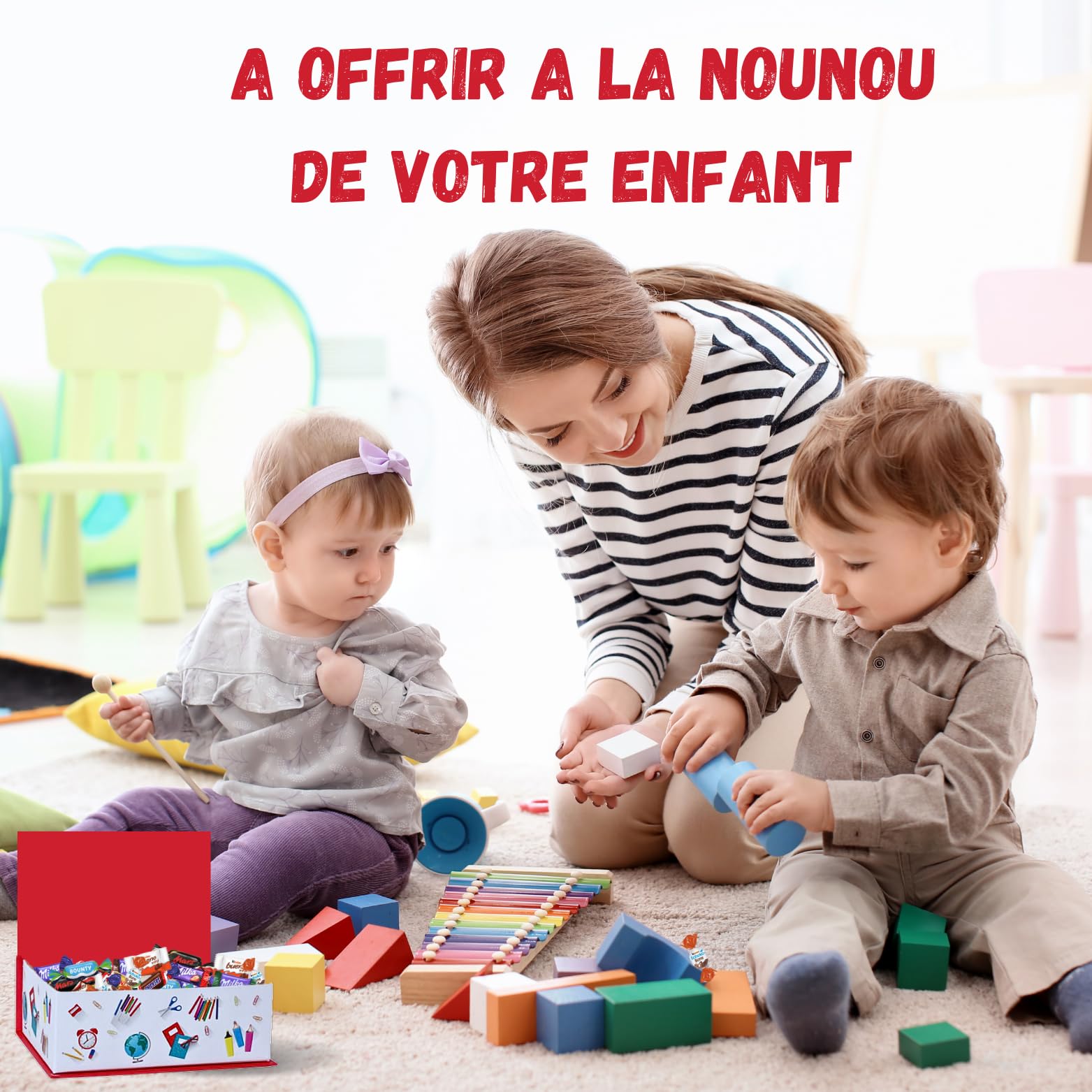 Coffret garni d'un Assortiment de 50 bonbons au chocolat MILKA, KINDER, CELEBRATIONS, DAIM | Dites "MERCI pour cette année" à un Collègue, une Nounou, un Enseignant, une Atsem