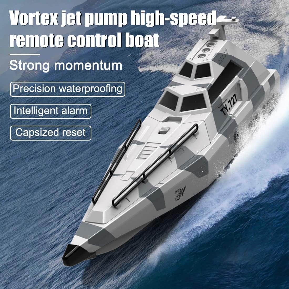Barco De Carreras RC De Alta Velocidad, Lancha Rápida Eléctrica Grande con Control Remoto para Adultos, Motor Dual, Impermeable, Autoadrizable, para Uso En Piscinas De Lagos, Grey