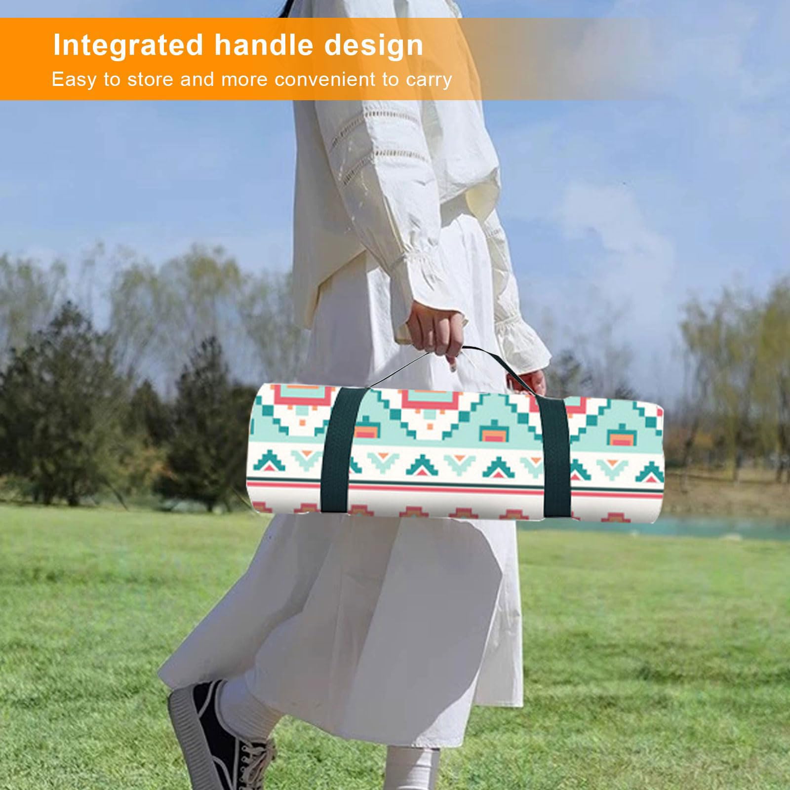 Coperta da picnic Impermeabile Grande 300x200cm Boho Portatile Tappetino da Spiaggia Pieghevole con Maniglia di Trasporto Lavabile in Lavatrice isolata e imbottita per Viaggi,Parchi,Escursionismo