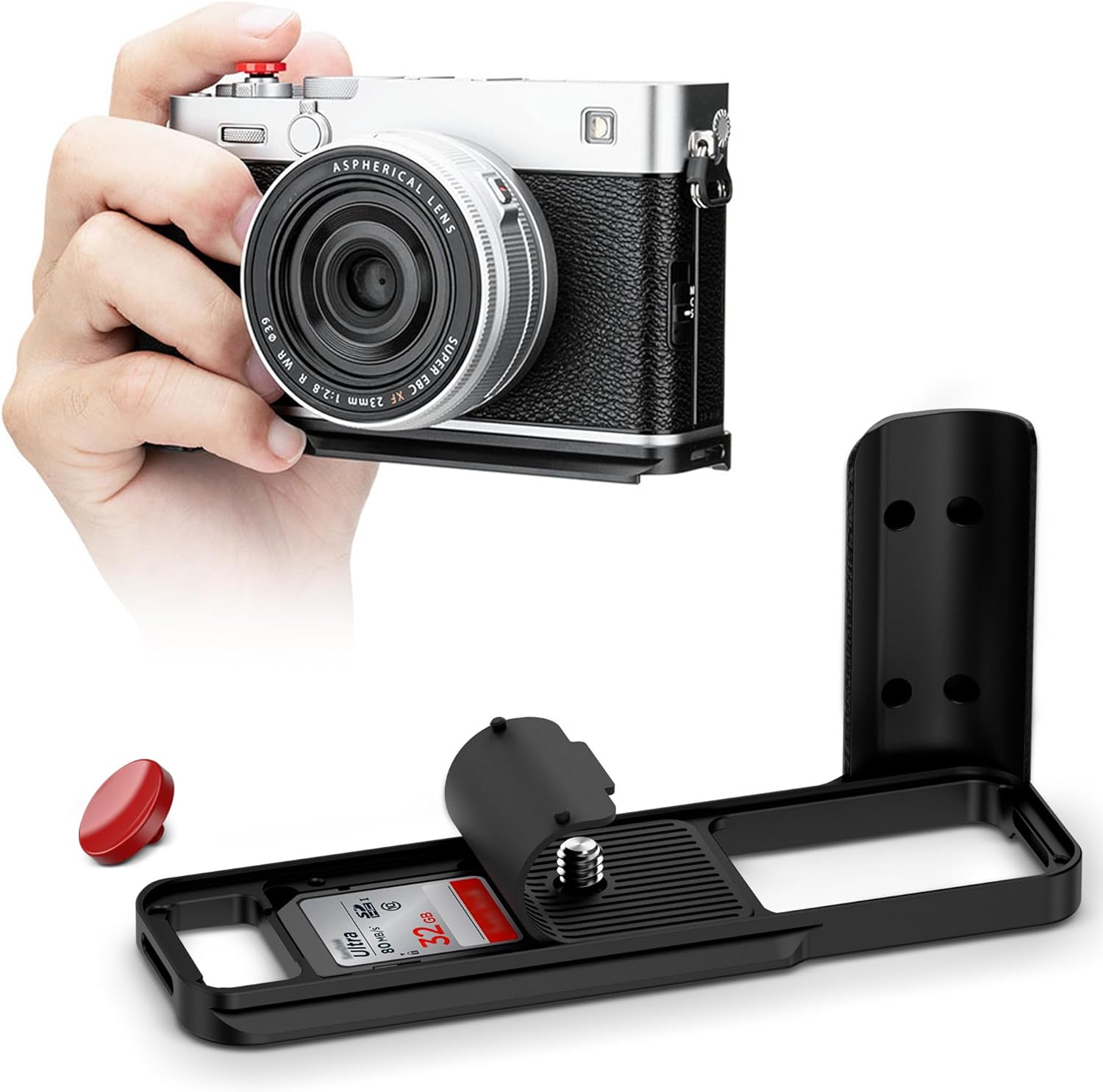 X-E5 L-Shape Hand Grip with Shutter Button for Fuji Fujifilm XE5 XE-5 Handgrip Handle Compatible with Peak Design Capture Camera Clip, Built-in SD Card Slot & Arca Quick Release Design - Black(NO SD)