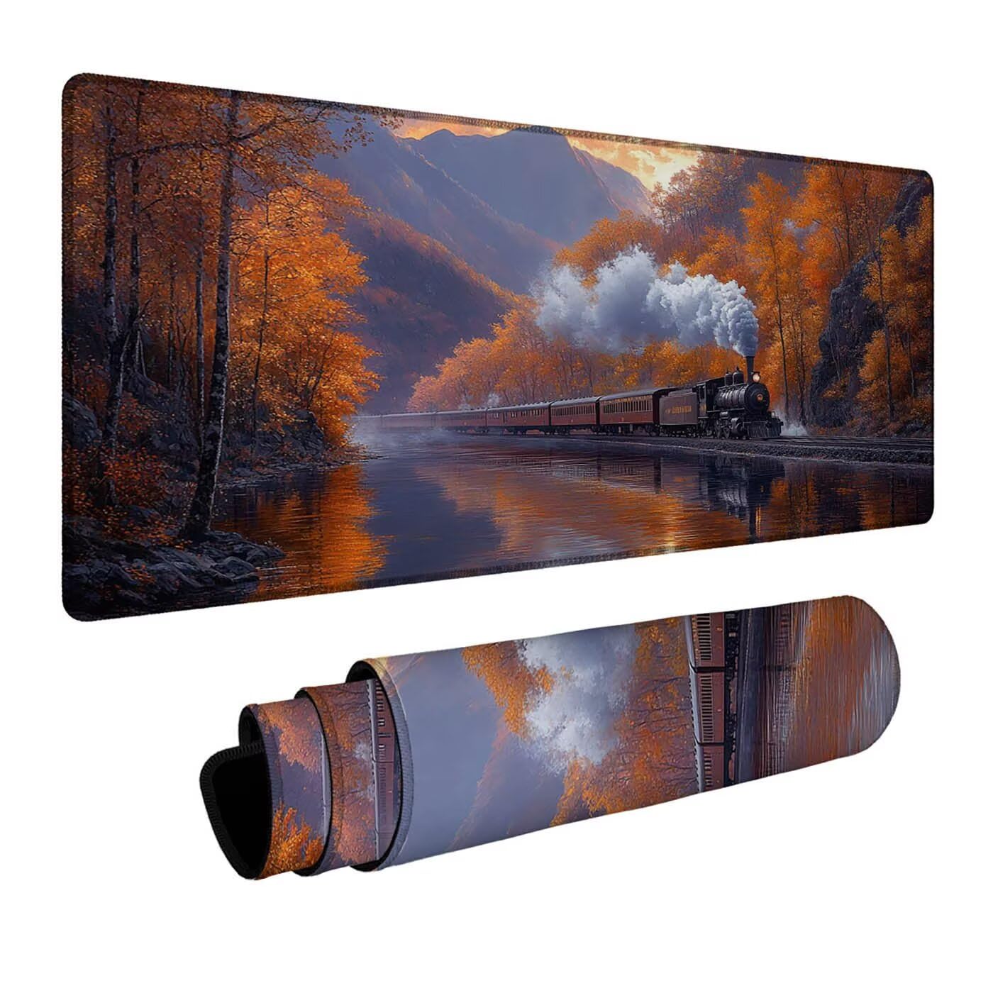 Podkładka pod mysz pociąg podkładka pod mysz XXL 1400 x 600 x 3 mm wodoodporna podkładka pod mysz z antypoślizgową gumową podstawą do laptopa Klawiatura Gamer PC Dekoracja Jesień Biuro Jesień DBYH