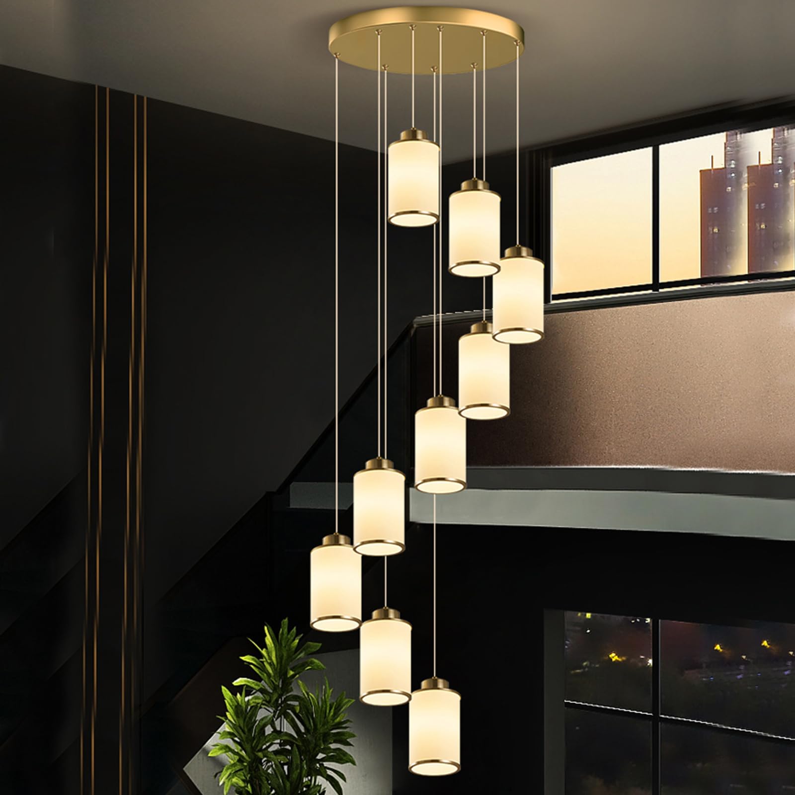 FZQSXAZU Retro Multi Glass Balls Staircase Chandelier Spiral Modern Pendant Lights for Villa Duplex Long E27 LED,9 Heads
