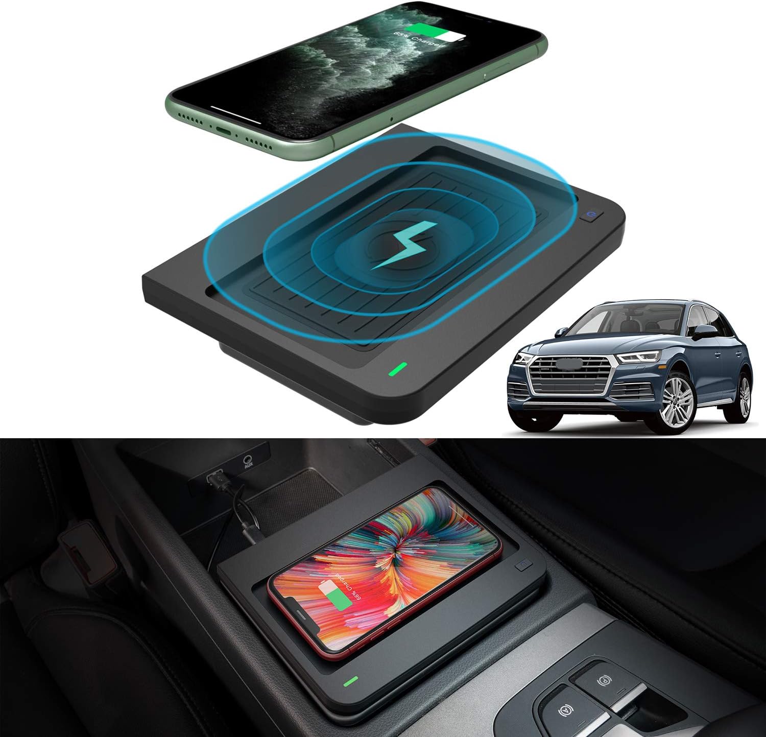 CarQiWireless Wireless Phone Charger Pad Charging for Audi Q5/ SQ5 2018 2019 2020 Center Console Phone Wireless Charging Pad Mat fit for Audi Q5 SQ5 2020 2019 2018 Accessories