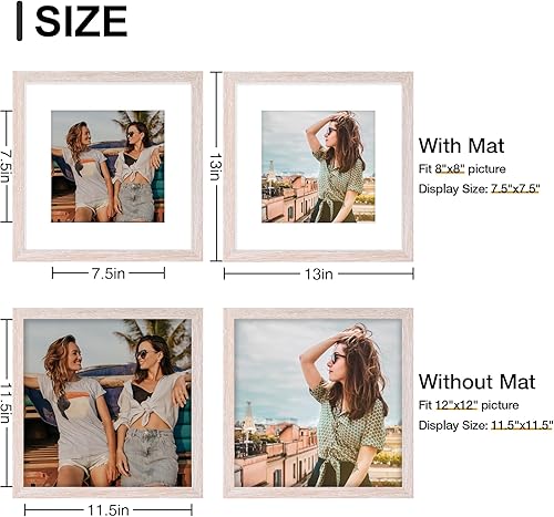 Vista 801 de Vittanly - Juego de 9 portarretratos, plexiglás resistente a rupturas, exhibe fotos de 12 x 12 pulgadas o, con paspartú, de 8 x 8 pulgadas, marcos