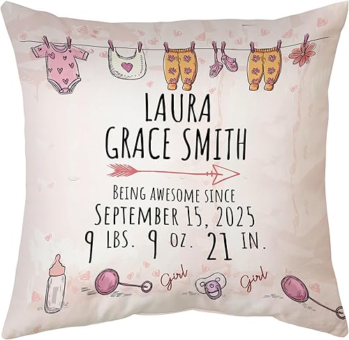 Hyturtle Almohada personalizada con anuncio de nacimiento para niñas (inserto incluido) Regalos - Almohada de guardería - Regalo de bebé - Almohada