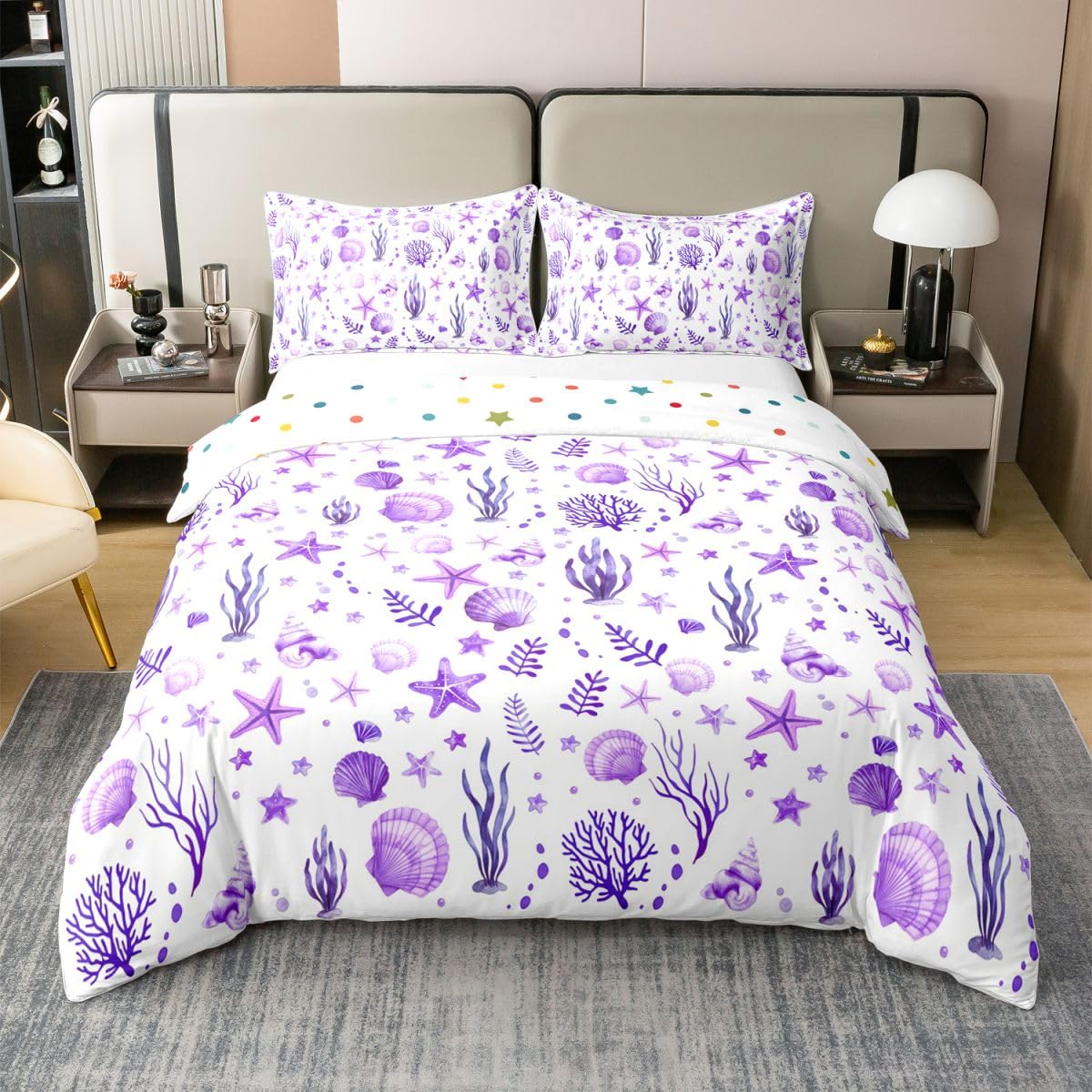 Housse de couette violette avec étoiles de mer en coton doux Homewish