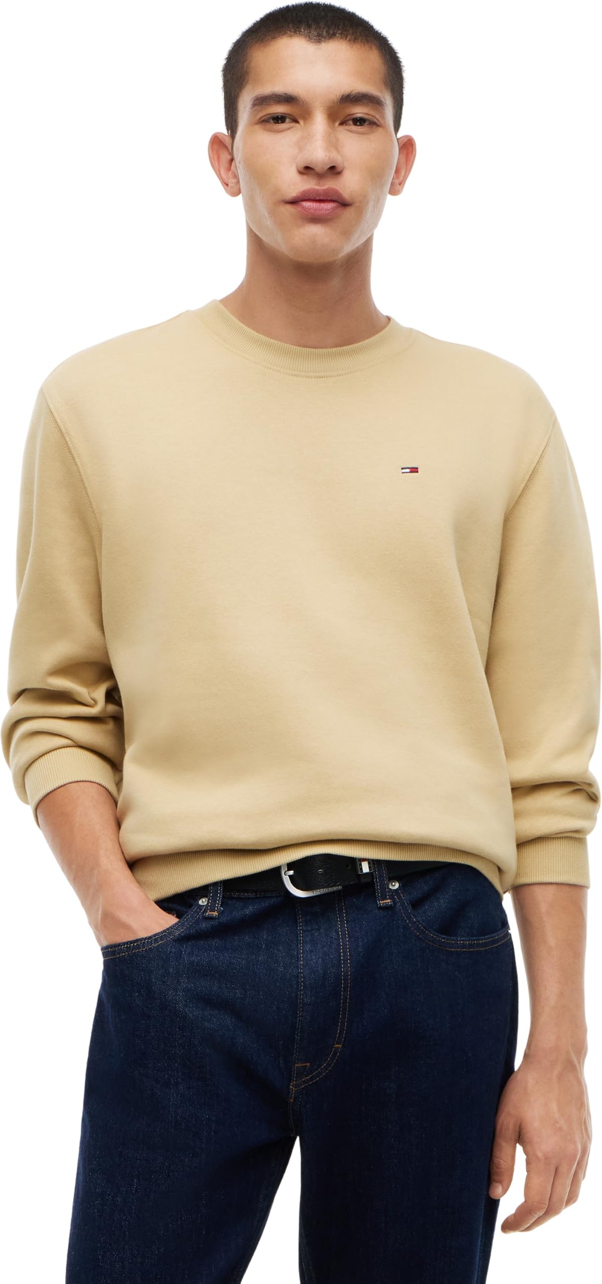 Tommy Jeans Herren TJM Reg S Flag Crew Dm0Dm20741 Pullover Sweatshirt, Beige (Sandy Beige), S