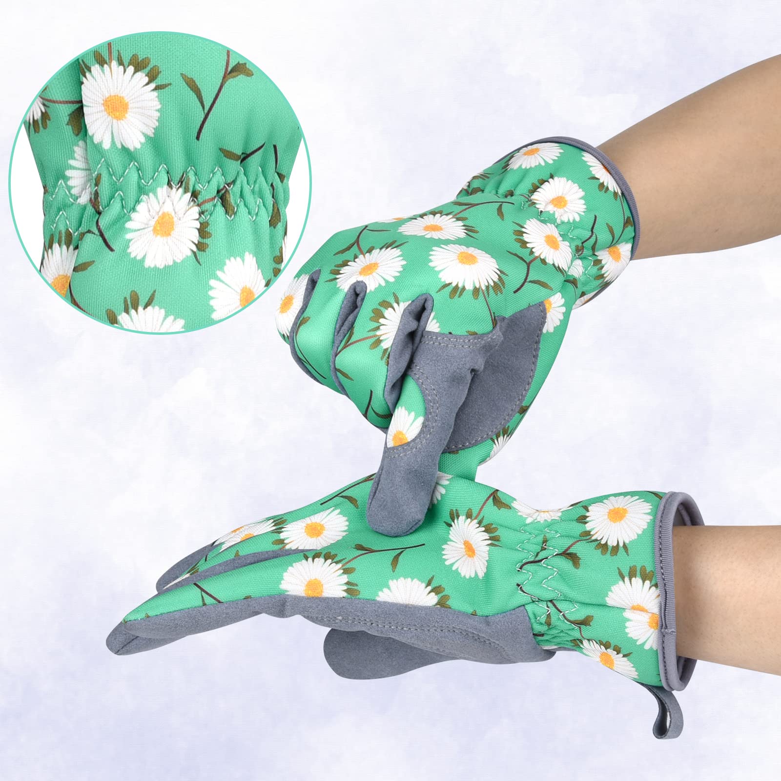 Guantes de jardinería para mujer, guantes de jardín de cuero para mujer, a prueba de espinas, sin puñaladas para excavar, plantar, podar (M, verde)