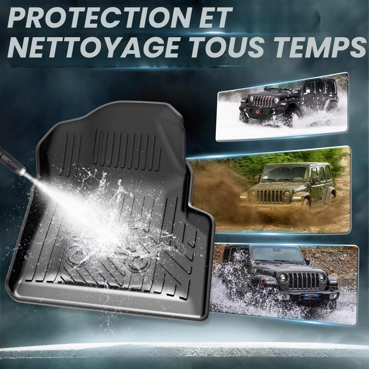 Lot de 2 Tapis de Sol pour Jeep Wrangler TJ 1997-2006, Tapis de Protection en TPE Contre Les intempéries, Doublure de rangée Avant, Motif électronique, Noir