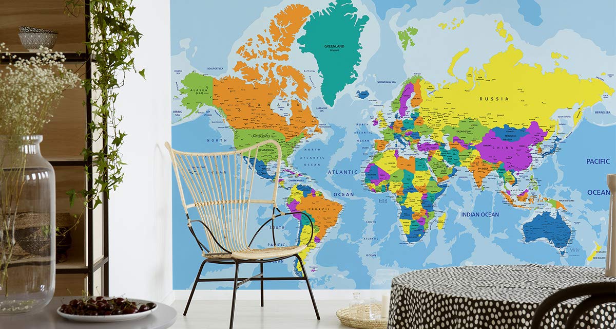 Muralo Fototapete Vlies Weltkarte, Erdkugel, Geografie - 240x360 cm