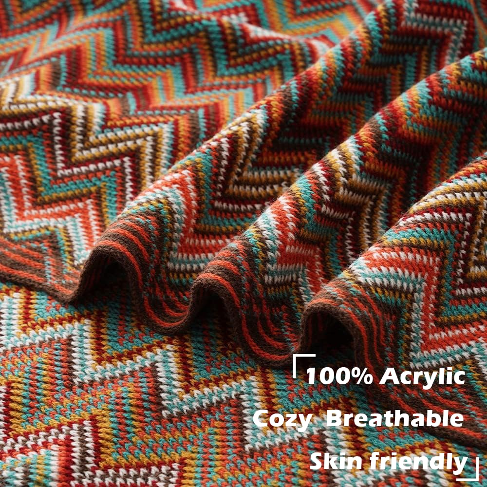 VANJOROY Copriletto Grande Stile Boemia con Nappe Caldo Morbido Accogliente Decorativo per Sedia Copriletto Lavorato a Maglia per Divani Divano Letto e Mobili (130 x 230cm, Rosso)
