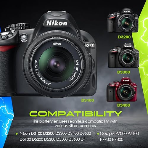 Miniatura 5 de Paquete de 2 baterías EN-EL14, EN-EL14A para Nikon D3500, D3100, D3200, D3300, D3400, D5100, D5200, D5300, D5500, D5600, DF, Coolpix P7000, P711 32,