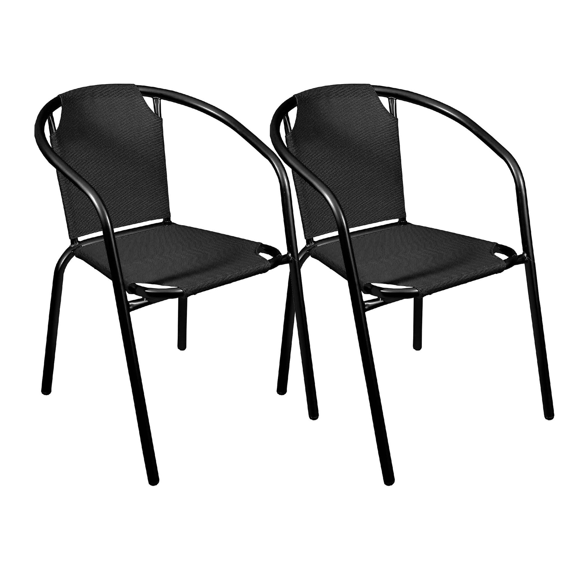 THE SECRET HOME - Pack de 2 Sillas en Lona para Jardín - Silla de Acero Apilable - Asiento de Exterior para Balcón, Terraza y Jardín con Asiento de Tela (Negro)