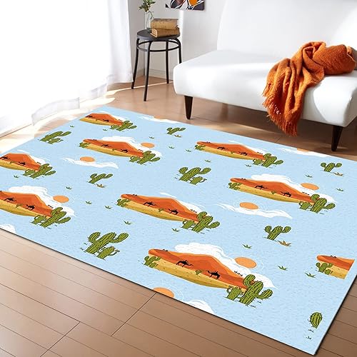 Large Area Rug 5' x 8' Throw Carpet Floor Cover Nursery Rugs for Children, Desert Cactus Camel Modern Kitchen Mat Runner Rugs for Living RoomBedroom