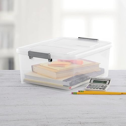 Miniatura 3 de (3 Pack) 12.7 Quart Clear Plastic Modular Storage Containers with Write-On Label Latches - Gray Stackable Organizer Boxes for Home, Office, Closet,