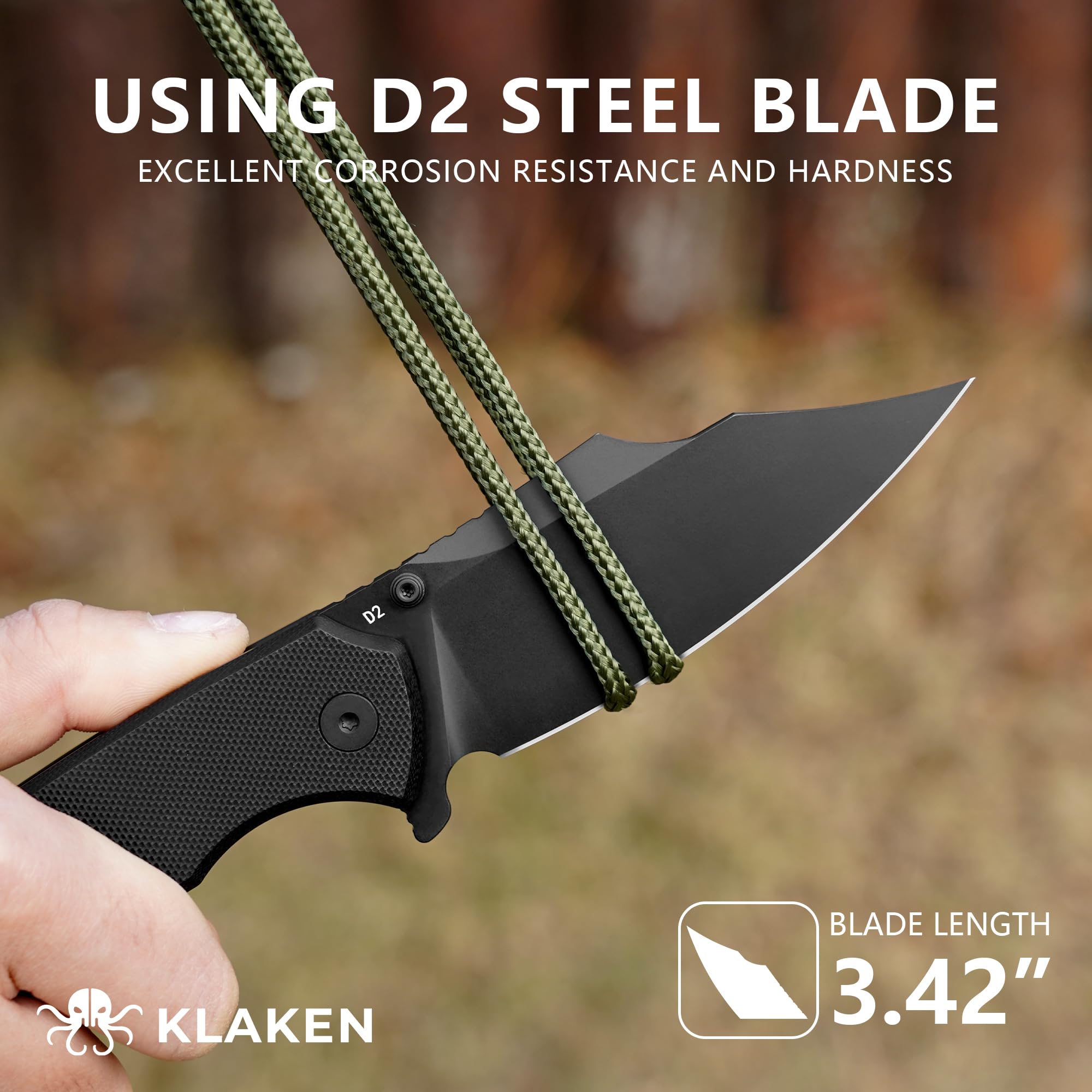 KLAKEN Specter Broad D2 Folding Pocket Knife, G10 Survival Outdoor Knife view 2