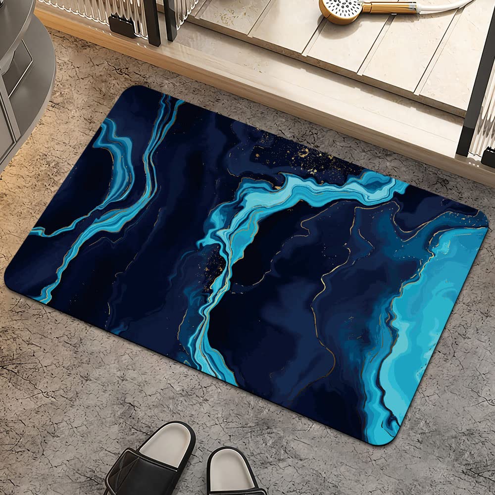 ZHUZHISHAN Bath Mat Rug,Deep Blue Gold marbleNon Slip Quick Dry Super Absorbent Thin Bathroom Rugs Fit Under Door-Easy to Clean Bathroom Floor