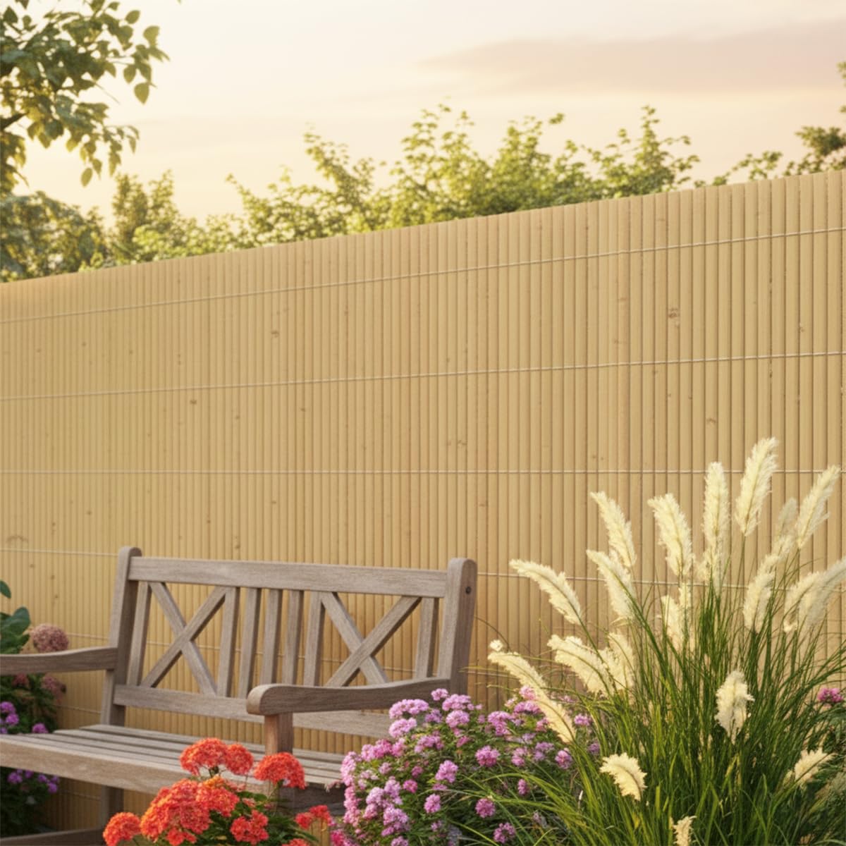 PEGANE Canisse Brise Vue en PVC Tube Plat,Clôture Protection pour Jardin terasse Balcon Coloris Naturel Bambou - Hauteur 160 x Longueur 500 cm 1700g/m2