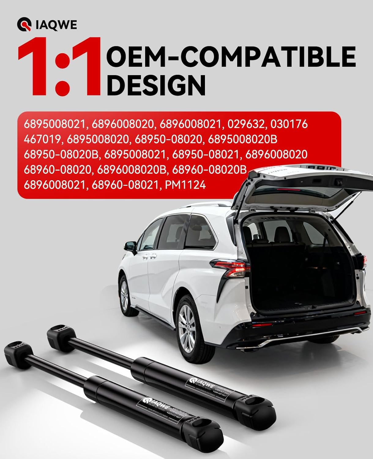 IAQWE PM1124 Rear Hatch Struts for Toyota Sienna 2011-2020(Power Liftgate), 029632 Trunk Lift Support Gas Spring Shocks Compatible with Base, CE, L, LE, XLE, SE, Limited, 2 Pcs