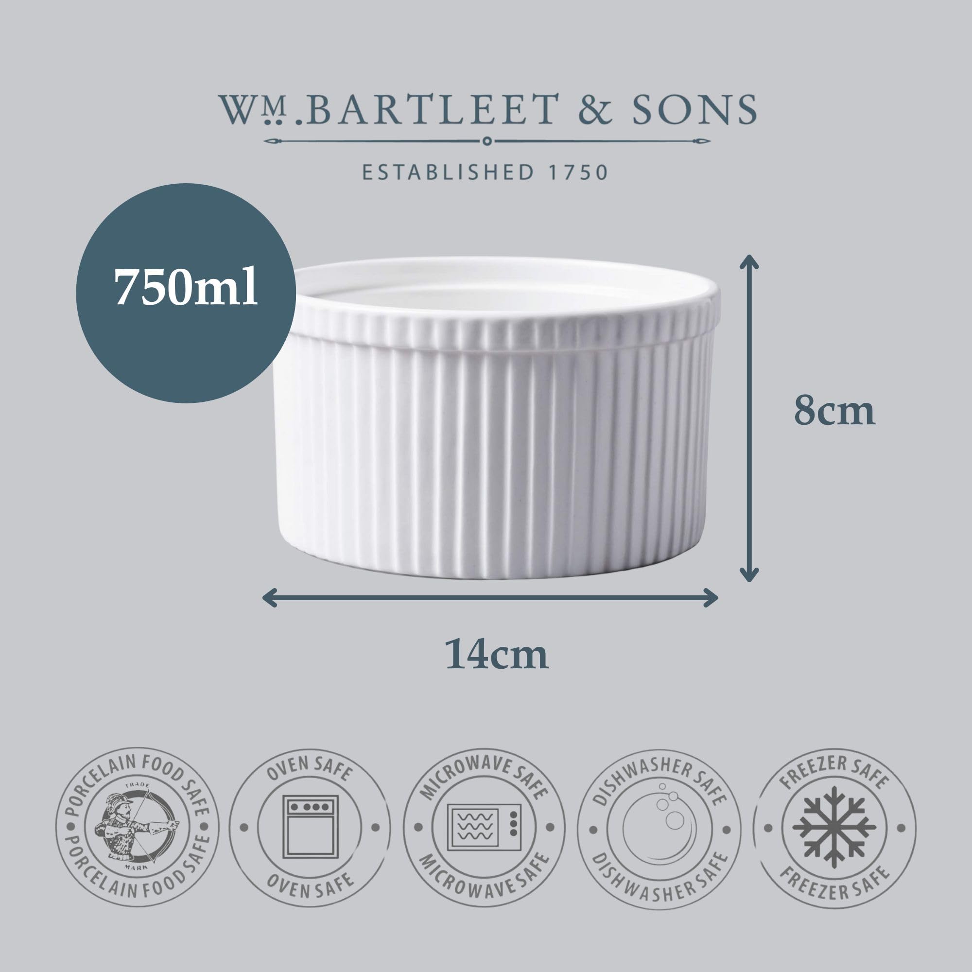 WM Bartleet & Sons 1750 - Stampo tradizionale in porcellana, colore: bianco, bianco, 14 cm
