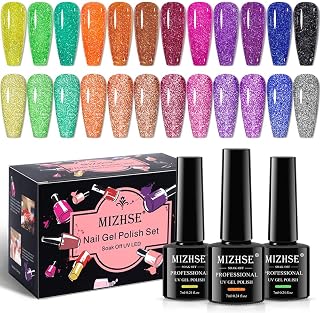 Neon Reflective Glitter Gel Polish 7ml, Sparkly Disco Diamond Nail Polish Kit 12 Pcs, Reflect Blue Pink Soak Off UV LED Manicure Set Nail Art Salon