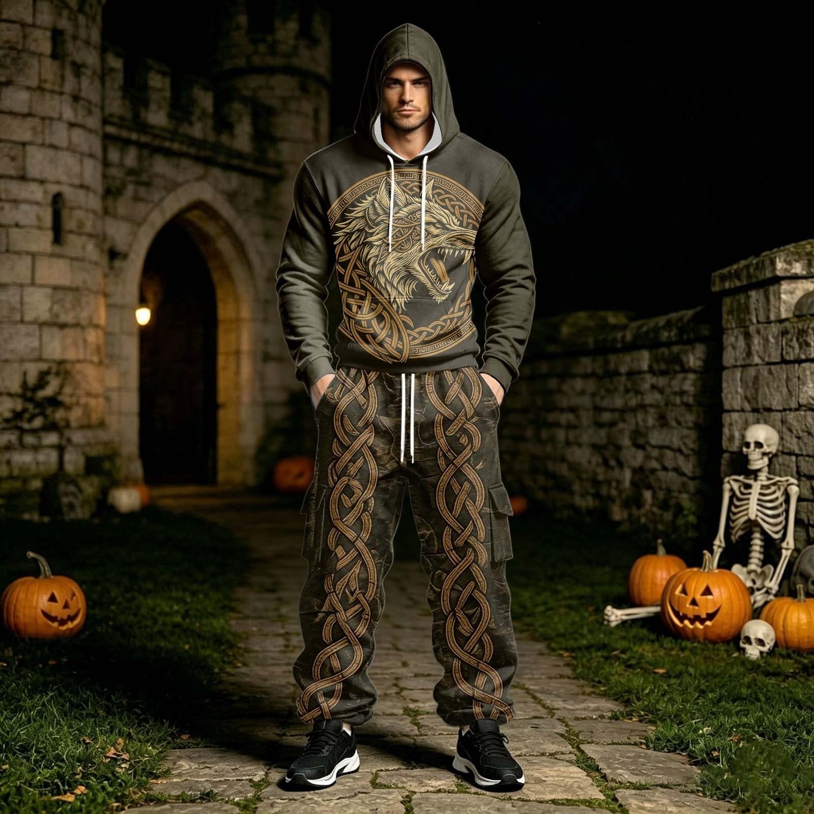 Tuta Uomo Halloween, Tuta Uomo Baggy con Cappuccio 2 Pezzi