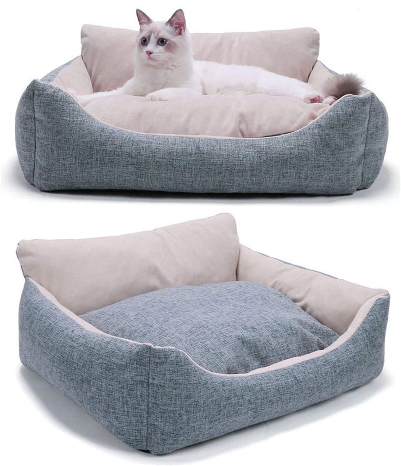 Cama Redonda Mullida Para Gatos Y Perros Pequeños - Base Antideslizante, Lavable, Diámetro 50 Cm, Color Blanco