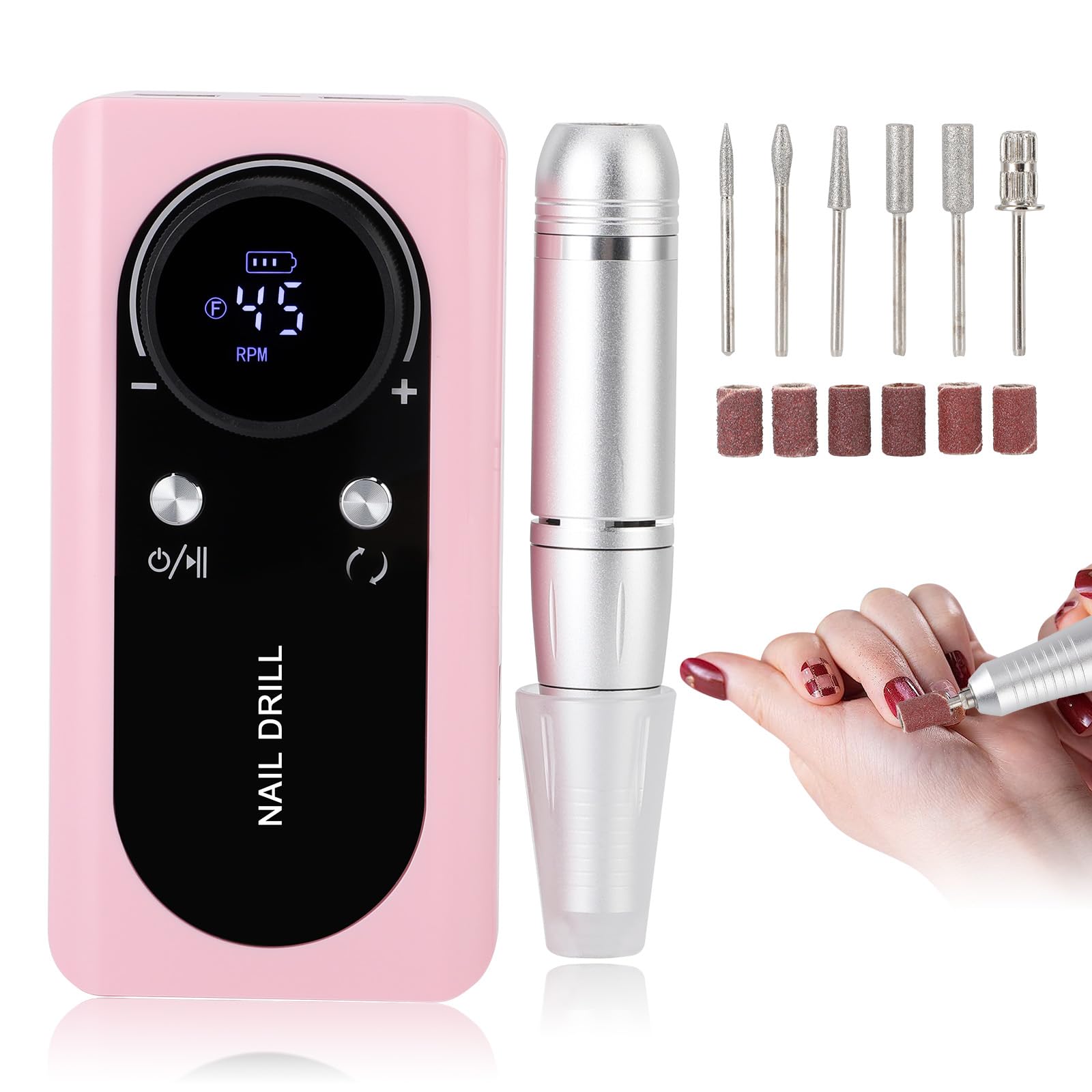 Elektryczna frezarka do paznokci, 45 000 obr./min, elektryczny pilnik do paznokci żelowych, ładowany, przenośny zestaw do manicure, elektryczny, 2000 mAh, USB, elektryczny pilnik do paznokci żelowych