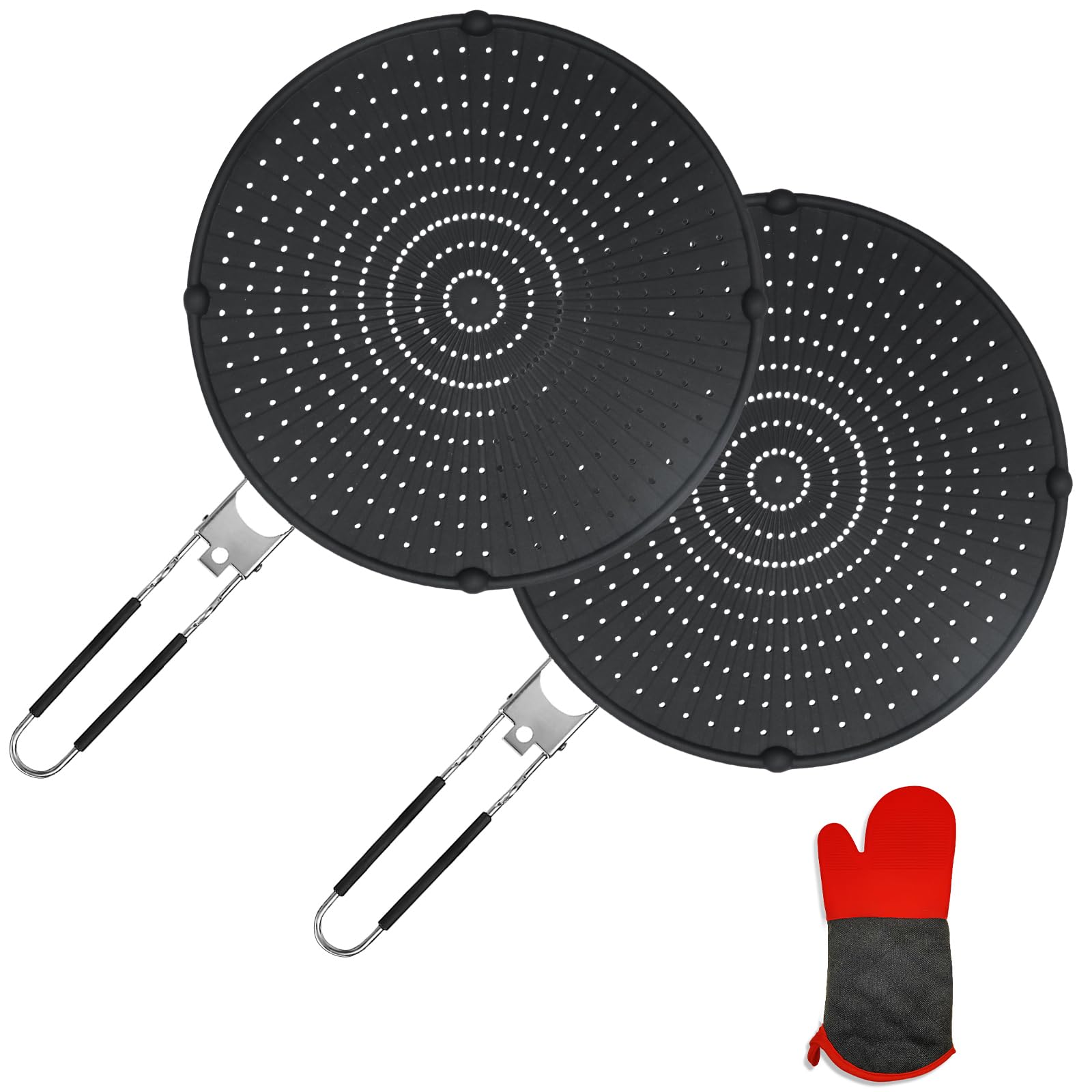 Photo 1 of 2 Pack Silicone Splatter Screen for Frying Pan 13”, Grease Splatter Guard Heat Resistant Splash Screen Foldable Multi-Use Easy to Clean