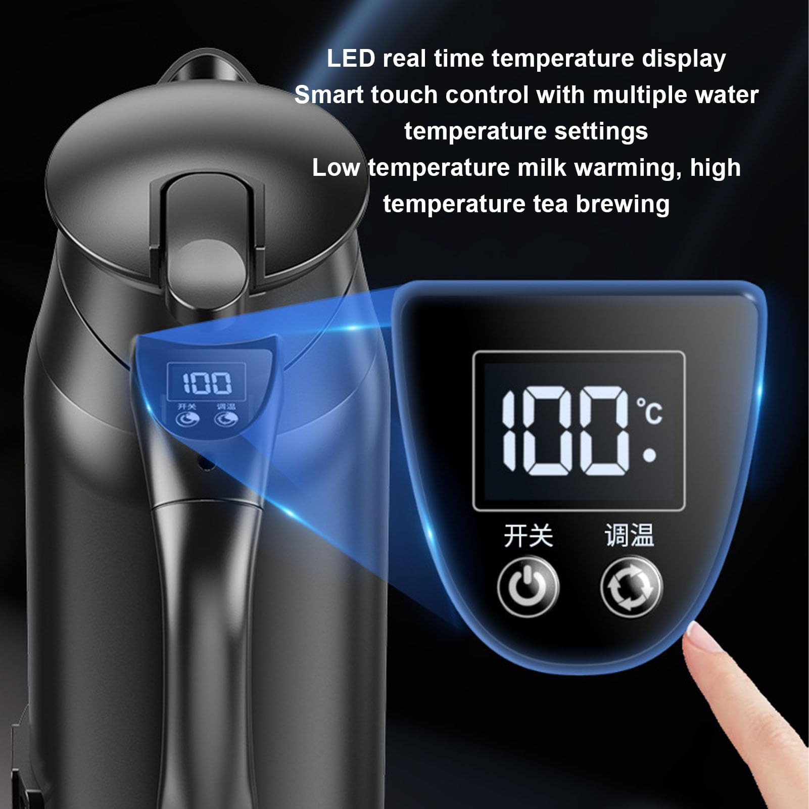 Hervidor Eléctrico para Automóvil Hervidor Eléctrico Portátil, Caldera de Agua Caliente con Pantalla Digital de Doble Capa de Acero Inoxidable 304 de 800 Ml para Viajes en