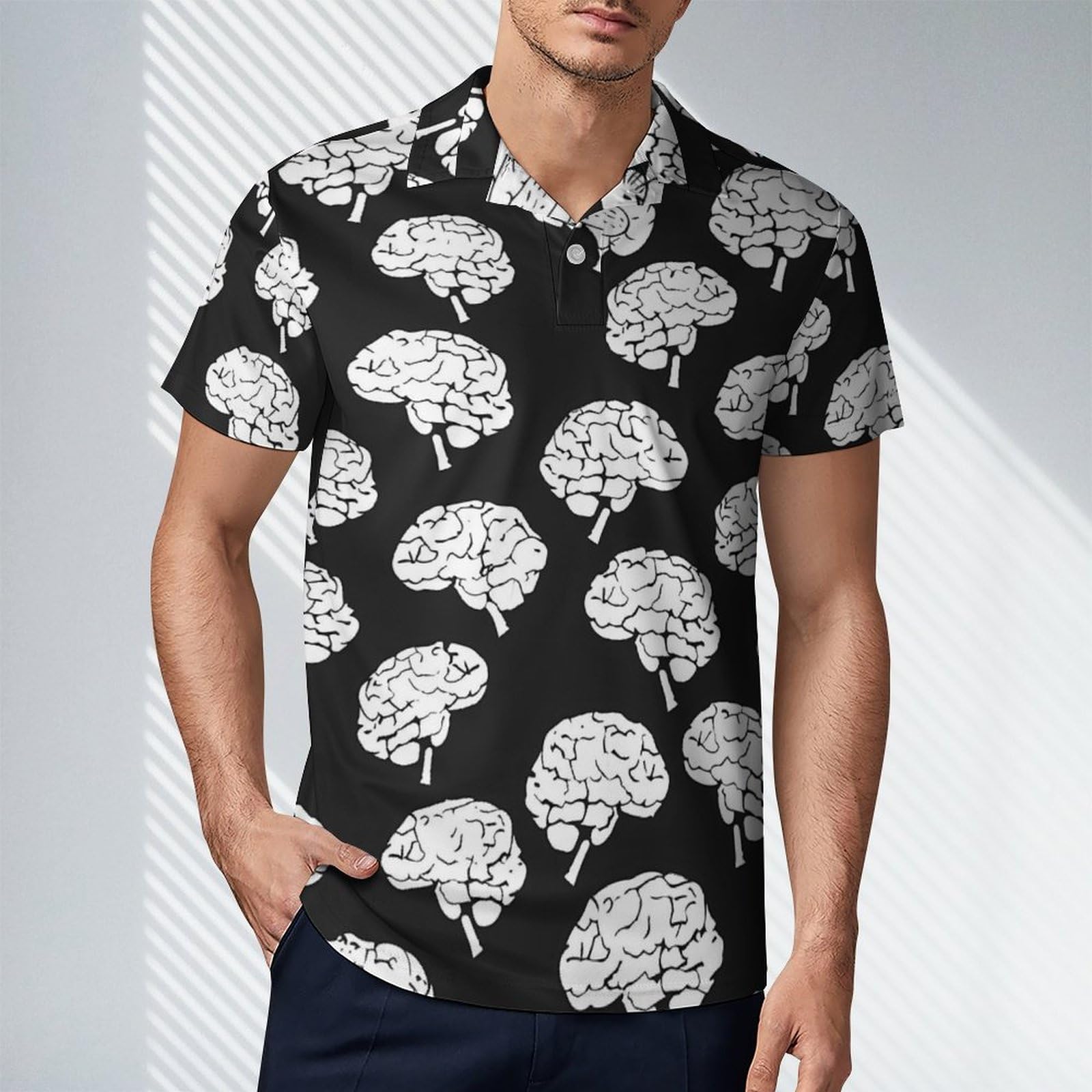 Brains Pattern Novelty Men's Short Sleeve Shirts Funny Golf Tennis Work T-Shirt Sport Tee M